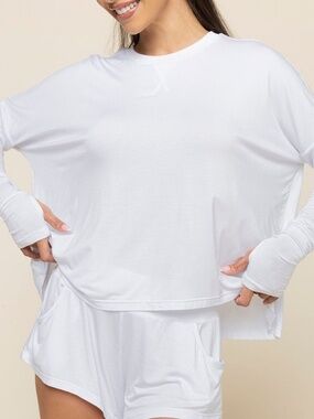 POPFLEX | Perfect Long Sleeve Top | White Flowy Soft Basic | Large NWT